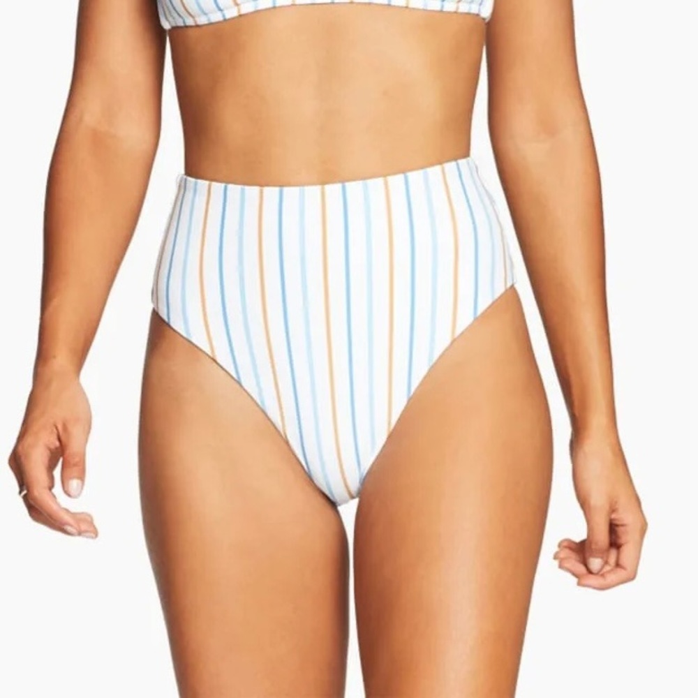 Vitamin A Barcelona Stripes High Waist Bikini Bottom / White Stripes / S